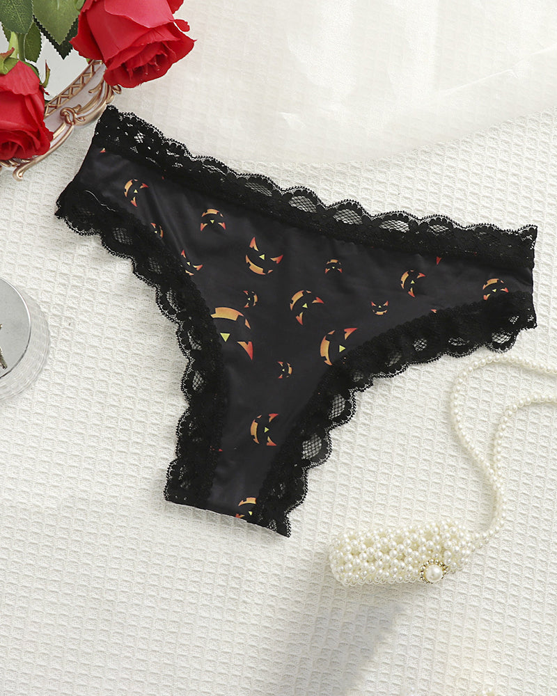Maison Lalla | Tanga con Estampado de Halloween y Ribete de Encaje