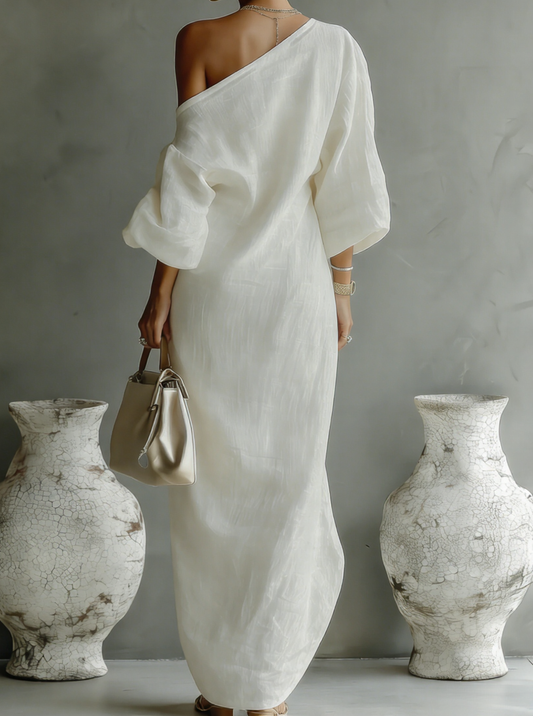 Maison Lalla | Vestido Maxi Blanco Un Hombro
