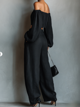 Maison Lalla | Conjunto Blusa Palabra de Honor y Pantalón Ancho