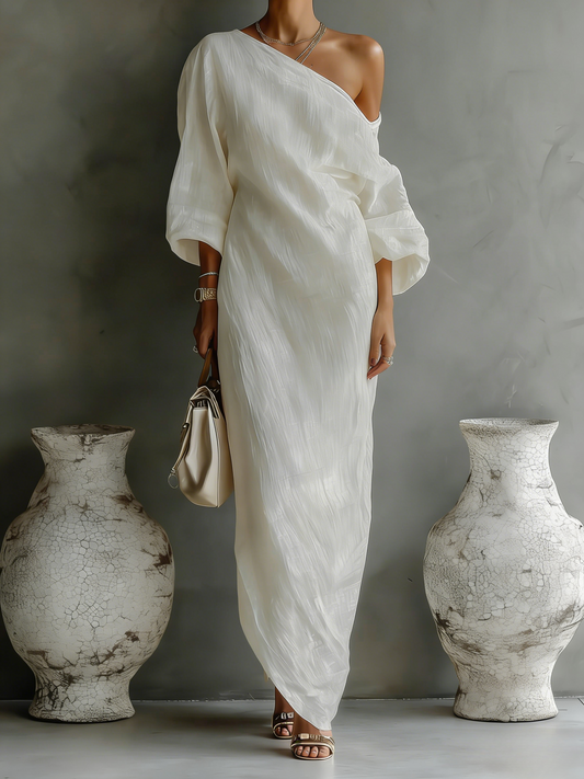 Maison Lalla | Vestido Maxi Blanco Un Hombro