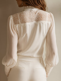Maison Lalla | Blusa Chiffon Encaje Cuello Lazada