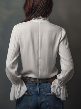 Maison Lalla | Blusa Blanca Cremallera Puños Volante