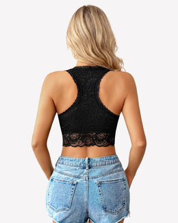 Maison Lalla | Top Corto de Tirantes Racerback, Escote en V, Floral, sin Relleno