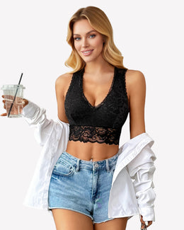 Maison Lalla | Top Corto de Tirantes Racerback, Escote en V, Floral, sin Relleno