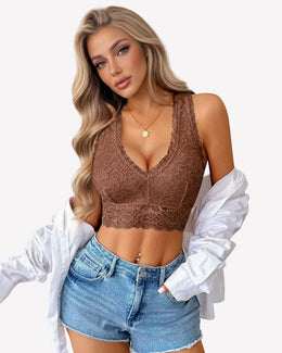 Maison Lalla | Top Corto de Tirantes Racerback, Escote en V, Floral, sin Relleno