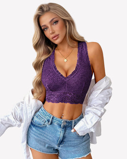 Maison Lalla | Top Corto de Tirantes Racerback, Escote en V, Floral, sin Relleno