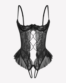 Maison Lalla | Body Teddy de Encaje con Recortes y Volantes