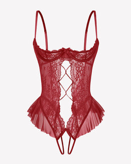 Maison Lalla | Body Teddy de Encaje con Recortes y Volantes