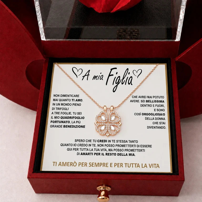 Rosa eterna e collana "A Mia Figlia"