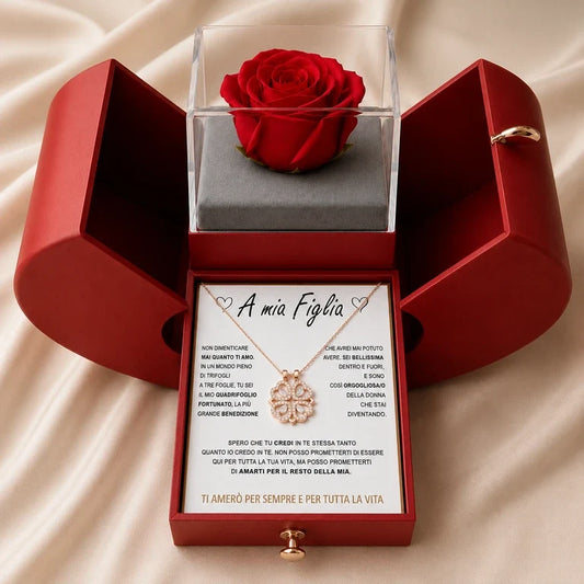 Rosa eterna e collana "A Mia Figlia"