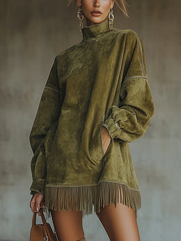 Vestido cuello alto ante verde