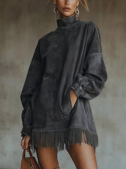 Vestido cuello alto ante gris oscuro