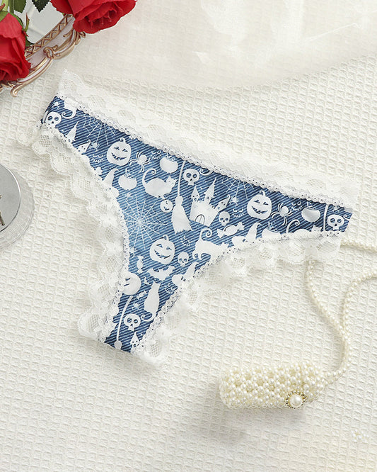 Maison Lalla | Tanga con Estampado de Halloween y Ribete de Encaje