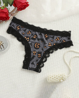 Maison Lalla | Tanga con Estampado de Halloween y Ribete de Encaje