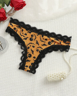 Maison Lalla | Tanga con Estampado de Halloween y Ribete de Encaje