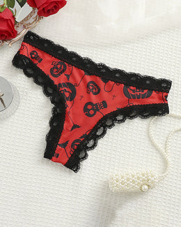 Maison Lalla | Tanga con Estampado de Halloween y Ribete de Encaje