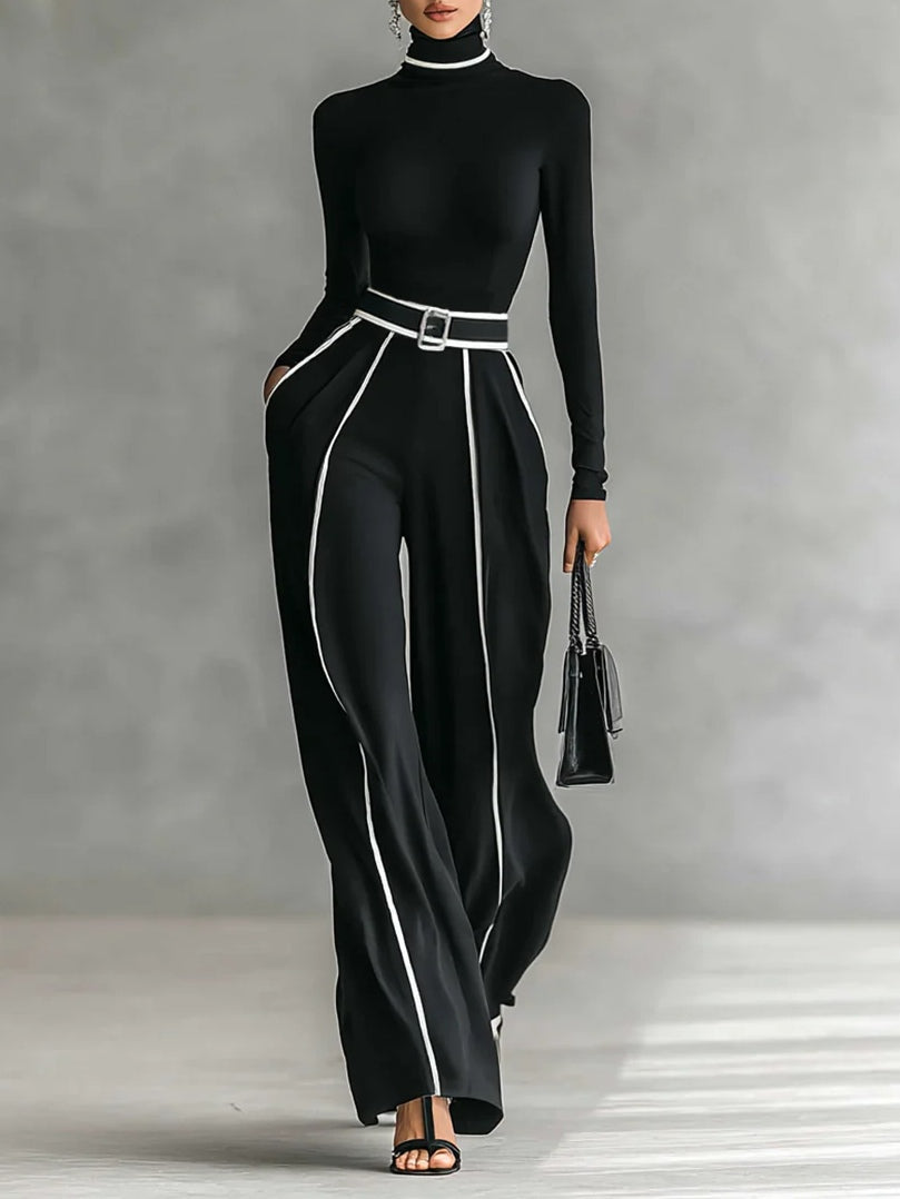 Completo con top a collo alto e pantaloni ampi