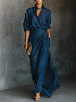 Maison Lalla | Look Azul Marino de Algodón y Lino