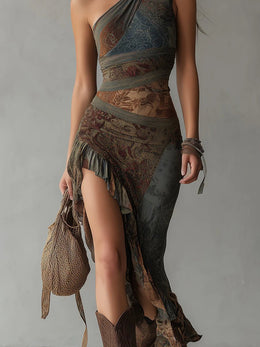 Maison Lalla | Vestido Maxi Estampado Asimétrico