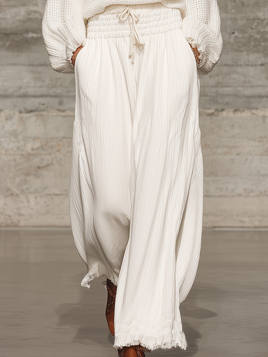 Maison Lalla | Pantalón Ancho Blanco Cintura Elástica