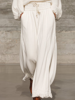 Maison Lalla | Pantalón Ancho Blanco Cintura Elástica