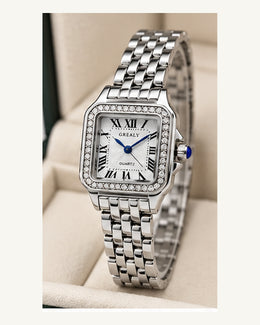 Orologio rettangolare Argento con pietre Maison Lalla