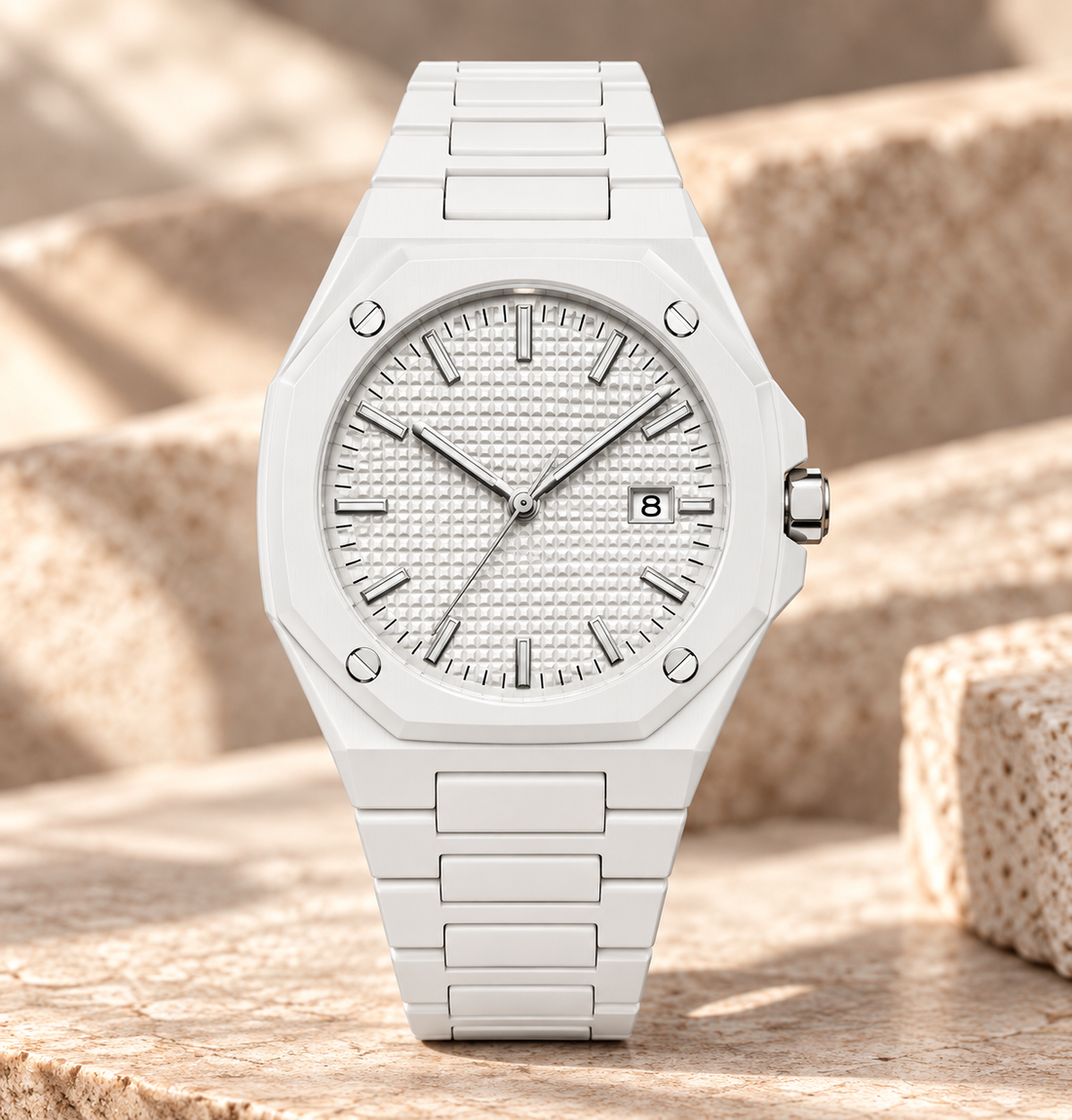 Orologio da uomo Maison Lalla bianco e argento con quadrante al quarzo
